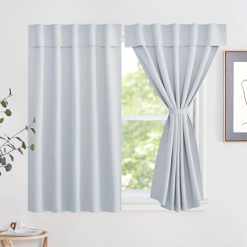 NICETOWN Short Blackout Privacy Thermal Curtain Greyish White 52" W x 63" L, No Drill Self-Adhesive Portable Window Cover with Tiebacks for Bedroom, Living Room & Rental Apartment, 1 Panel - color: Greyish White, size: 52"W x 63"L (Pack of 1)