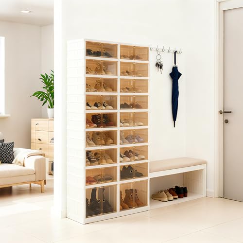 9 Tiers-36 Pairs Folding Shoe Rack Organizer Cabinet with Doors, Large Plastic Collapsible Shoes Shelf, Foldable Shoe Storage Boxes Cabinet, Easy Assembly Shoe Rack For Entryway (9 Tiers-36 Pairs) - size: 9 Tiers-36 Pairs