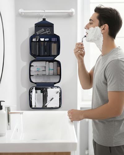 Maliton Toiletry Bag for Men & Women Travel Toiletry Bag Hanging Toiletry Bag Hygiene Organizer with 4 Compartments Waterproof Bathroom Shower Bag Large Toiletries Travel Bag(Black (Navy Blue) - color: Navy Blue