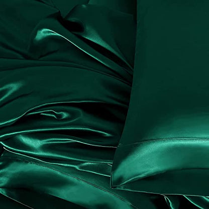 Homiest 3pcs Satin Sheets Set Luxury Silky Satin Bedding Set with Deep Pocket, 1 Fitted Sheet + 1 Flat Sheet + 1 Pillowcase (Twin XL Size, Blackish Green) - color: Blackish Green, size: Deep pocket - Twin XL size