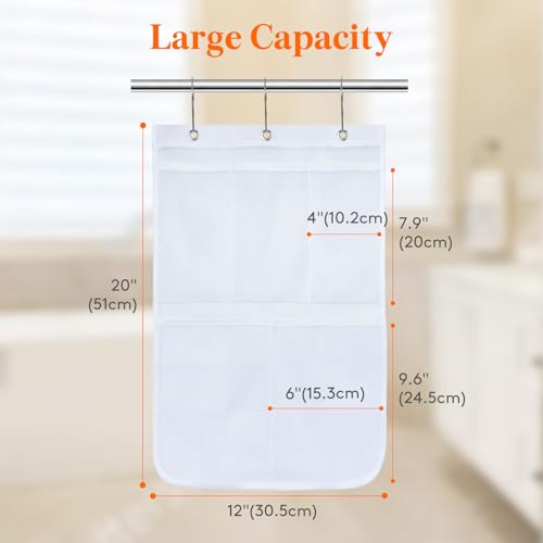 Lifewit Mesh Shower Caddy, 5 Pockets Hanging Shower Organizer with Quick Drying Mesh, Portable Space Saving Bathroom Organizer to Hold Soap, Shampoo and Cruise Ship Essentials, White, 1 Pack - size: 12" × 20"