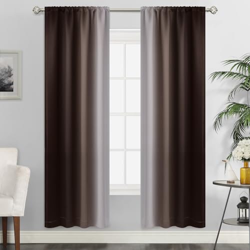 SimpleHome Room Darkening Ombre Curtains for Living Room, Rod Pocket Light Blocking Gradient Brown to Greyish White Thermal Insulated Window Drapes for Bedroom, 2 Panels, 42x72 inches Length - color: Brown, size: 42"W x 72"L (Pack of 2)