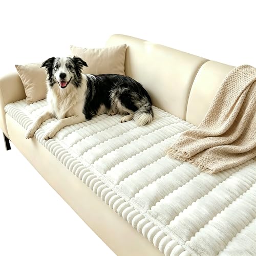 Capslpad Couch Covers for Dogs Washable Non Slip Pets Sofa Covers Fuzzy Sofa Slipcover Geometric Pet Friendly Mat Cushion Protector Travel Pet Mat for Living Bedroom Car Back Seat, White 27.5"x59" - color: White, size: 27.5"x59"