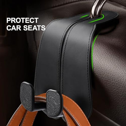 CoBak Extra Wide Car Seat Back Hooks, Premium Stitched Leather Headrest Hangers with Wide Slot Structure, Universal for Any-Width Purses, Handbags, Bags (2 Pack), Black - color: A-Wide Version - Black, size: 2-Hooks