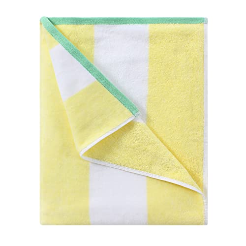 HENBAY Cotton Oversized Beach Towel - Large 70 x 35 Inch Pool Towel, Yellow Striped Quick Dry Swimming Cabana Towel - color: Yellow