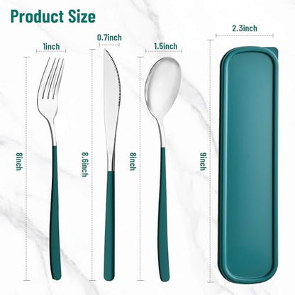 Travel Utensils with Case, 2 Sets Reusable Utensils Set with Case, Camping Utensil Set, Portable Silverware Lunch Utensils Set for Work Camping School (Black,Green) - color: Black,Green