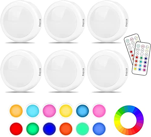 Cadrim Puck Lights, 13 Colors Changeable LED Puck Lightings, LED Lamp for Bedroom, Under Cabinet Lamps, Under Cabinet Lighting with 2 Wireless Remote Controls for Kitchen(6 Pack) - color: Multicolor, size: 6packs
