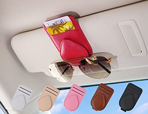 Sunglass and Card Holder for Car Visor, 2 Card Slots Visor Glasses Clip, Strong Magnetic Visor Holder, Visor Accessories for Cars SUV((Red 1Pc) - color: Red(1 Pc)