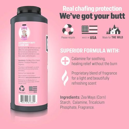 Anti Monkey Butt Body Powder for Women - Talc-Free Anti Chafing Powder for Sweat, Friction, & Itch Relief - Calamine Body Powder for Thigh Chafing, Skin Irritation, & Odor Control - 8 oz (2 Pack) - size: 8 Ounce (Pack of 2)
