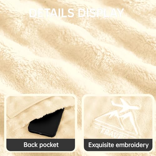 Travel Blanket and Pillow-2-in-1, Ultra-Soft&Compact, One-Piece Airplane Blanket with Hand Luggage Belt and Backpack Clip,Travelers Accessories Gifts, 61x43 Inches(White) - color: White