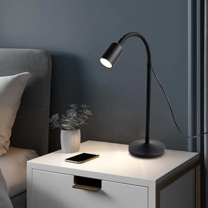 DAMI Small Desk Lamp with Flexible Gooseneck, USB Reading Light Nightstand with 3 Color Temperatures, Dimmable Eye-Caring Bedside Table Lamp for Home Office Bedroom Dorm RV - Black - color: Black