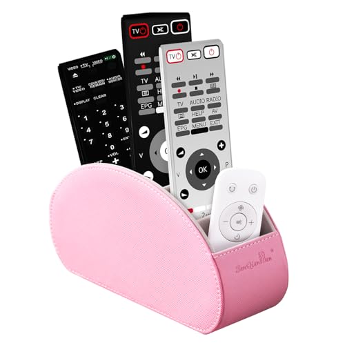 BONNY DODO Remote Control Holders Organizer Box with 5 Compartment PU Leather Multi-functional Office Desk Storage Caddy Store Tv Remote for Media Player,Brush,Pencil,Glassees&Office Supplies (Pink) - color: Pink, size: S