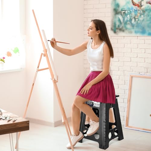 Delxo Folding Step Stool 17.5 Inch Non-Slip Foldable Stools for Kids & Adults Up to 300 LBS Kitchen Collapsible Fold Up Stepping Stool with Dotted 1 Pack Black - color: Dot Black, size: 17.5 Inch
