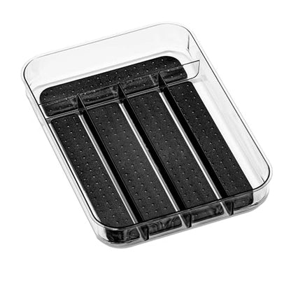 madesmart Premium Small Clear Silverware Tray, 5 Compartment Flatware Organizer for Forks, Knives & Spoons, Non Slip Base, Carbon - color: Clear/Carbon