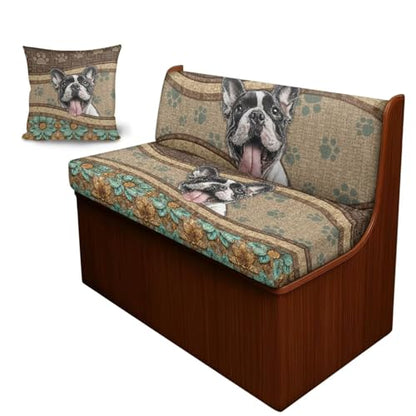 Boston Terrier Flower Print RV Dinette Cushion Covers Replacement Camper Cushion Slipcover Scratch-Resistant RV Couch Covers, 1 Backrest Cover 1 Bench Cover and 1 Pillowcase - color: Boston Terrier Flower