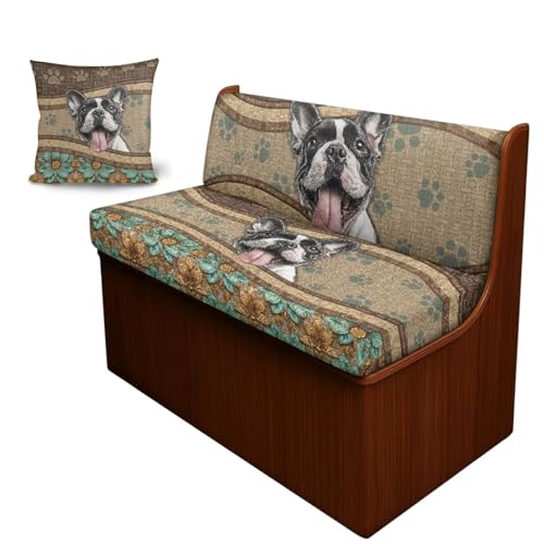 Boston Terrier Flower Print RV Dinette Cushion Covers Replacement Camper Cushion Slipcover Scratch-Resistant RV Couch Covers, 1 Backrest Cover 1 Bench Cover and 1 Pillowcase - color: Boston Terrier Flower