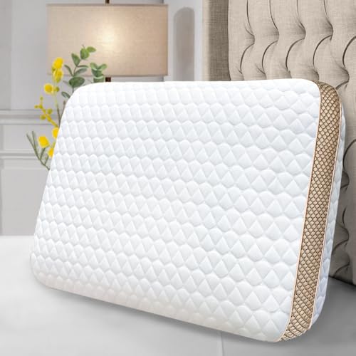 Memory Foam Pillows Standard Size, Medium Firm Pillow for Sleeping, Orthopedic Bed Pillow for Side, Back Sleepers, Ventilated Gel Foam Pillow with Washable Cover, 23.6" x 15.7"x 5.1" - size: Standard (Pack of 1)
