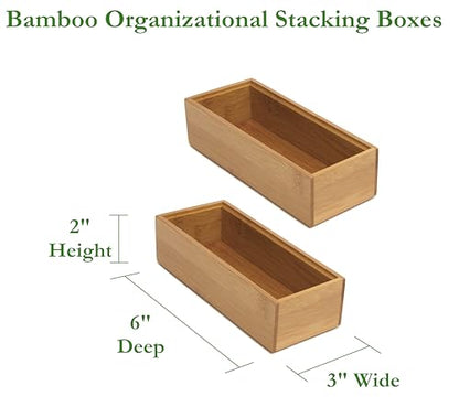 Lipper International 8180S Bamboo Wood Stacking Drawer Organizer Box, 3" x 6", Set of 2 - size: 3" x 6" (Set of 2)