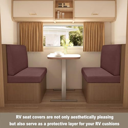 Deisy Dee RV Dinette Cushion Covers,Stretchable Rv Seat Covers,Camper Cushions Cover for RV Camper Car Bench (Brown, 1 Bench Cover & 1 Backrest Cover)