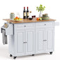 QSun Kitchen Island on Wheels Kitchen Cart with Rubber Wood Top, Mobile Kitchen Island with Double Storage Cabinet and Drawers, Island Table for Kitchen (White) - color: White
