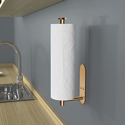 VAEHOLD Adhesive Paper Towel Holder Under Cabinet Wall Mount for Kitchen Paper Towel, Paper Towel Roll Holder Stick to Wall, Stainless Steel (Gold) - color: Gold