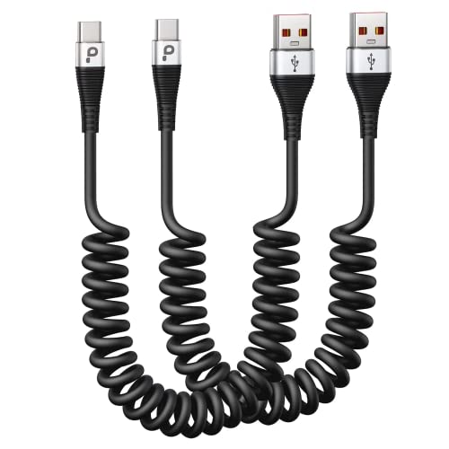 USB Type C Cable Fast Charging, 2Pack 5ft Coiled USB A to USB C Charge Cable for Car Android Auto Charging Cord Compatible with iPhone 17/16/15/Plus/Pro/Samsung Galaxy S20 S10 and More USB C Devices - color: Silver, size: 5FT, style: USB A to USB C
