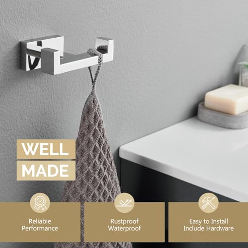 Angle Simple Bathroom Towel Hook, SUS 304 Stainless Steel Hand Towel Double Hook for Wall, Robe Coat Holder, Polished Chrome - color: Polished Chrome, size: 1 Pack
