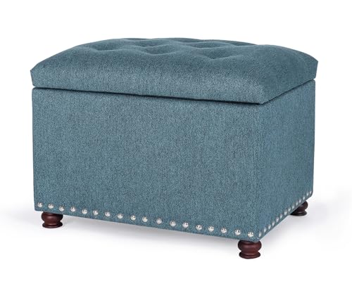 Joveco 24" Ottoman with Storage for Living Room Rectangular Fabric Tufted Bench Footrest Toy Chests for Bedroom (Cyan) - color: Cyan