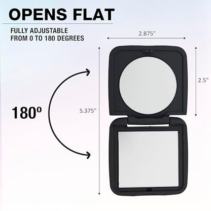 Conair Pocket Mirror for Women or Men, Small Compact Mirror for Purses or Toiletry Bags, Travel Magnifying Makeup Mirror with 1x/5x Magnification in Black