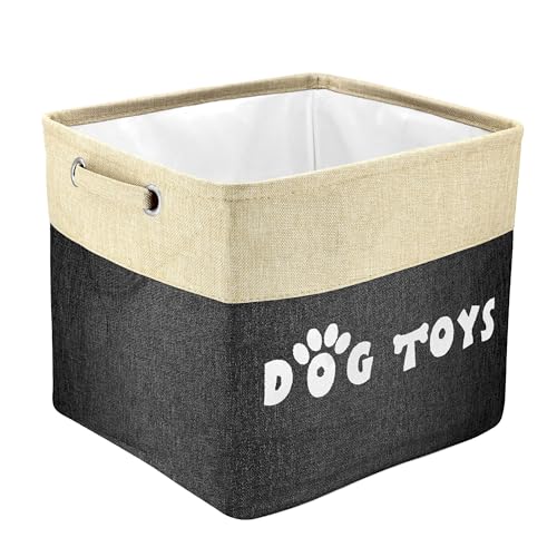 PET ARTIST Dog Toy Basket, Collapsible Dog Toy Bin Box with Comfortable Handles, Large Pet Toy Storage Basket Organizer for Accessories, Toys,Coat & Clothing,Blanket Leash (Black, L:15"x13"x12") - color: Black, size: L:15"x13"x12"