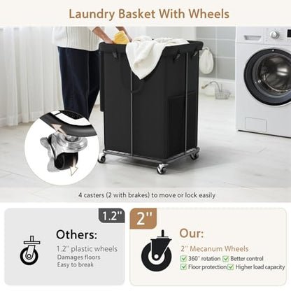 40 Gal Large Laundry Hamper with Lid, Rolling Laundry Basket with Wheels, Oxford Fabric Dirty Clothes Hampers with Removable Laundry Bag & Metal Frame for Bedroom, Laundry Room, Bathroom, Dorm(Black) - color: Black-2