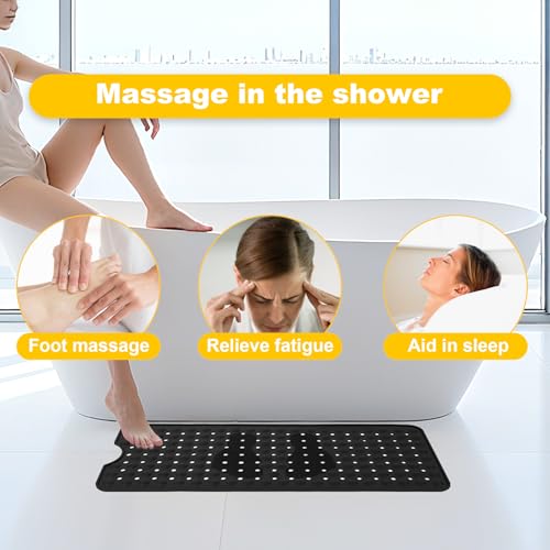 Silicone Bath Tub Mat Non Slip, 36"x16" Shower Foot Scrubber Mat with Drain Holes and Suction Cups, Upgraded Bathtub and Shower Mats, Machine Washable Bathtub Floor Liner Mats for Bathroom (Black) - color: Black