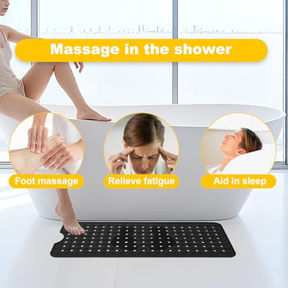 Silicone Bath Tub Mat Non Slip, 36"x16" Shower Foot Scrubber Mat with Drain Holes and Suction Cups, Upgraded Bathtub and Shower Mats, Machine Washable Bathtub Floor Liner Mats for Bathroom (Black) - color: Black