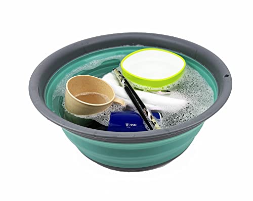 SAMMART 7.5L (1.98 Gallon) Collapsible Tub - Foldable Dish Tub - Portable Washing Basin - Space Saving Plastic Washtub (Grey/Turquoise Blue) - color: Grey/Turquoise Blue