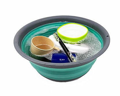 SAMMART 7.5L (1.98 Gallon) Collapsible Tub - Foldable Dish Tub - Portable Washing Basin - Space Saving Plastic Washtub (Grey/Turquoise Blue) - color: Grey/Turquoise Blue