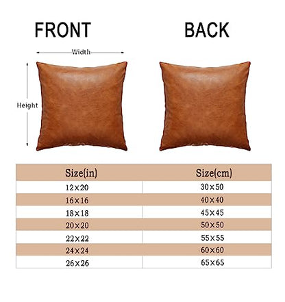 Faux Leather Throw Pillow Covers, 20x20 Inch Set of 2 Brown Lumbar Boho Modern Square Home Decorative Pillow Cases for Outdoor Living Room Couch Bed Sofa Bedroom Cushion Covers - size: 20" x 20" (Pack of 2)