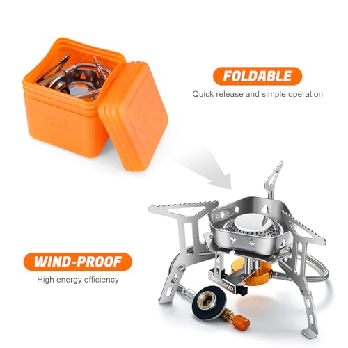 Odoland 3500W/6800W Windproof Camp Stove Camping Gas Stove with Fuel Canister Adapter, Piezo Ignition, Carry Case, Portable Collapsible Stove Burner for Outdoor Backpacking Hiking and Picnic - style: 3500W