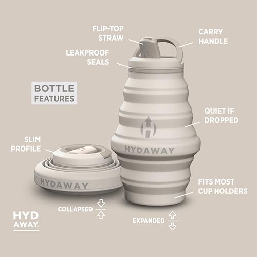 HYDAWAY 17oz Collapsible Water Bottle - BPA-Free, Leakproof, Lightweight, and Space-Saving - Perfect for Travel, Hiking, and Everyday Hydration - color: Sandbar