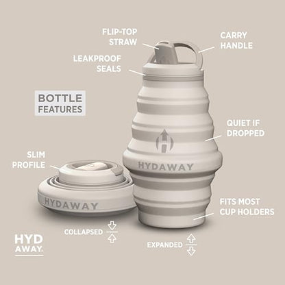HYDAWAY 17oz Collapsible Water Bottle - BPA-Free, Leakproof, Lightweight, and Space-Saving - Perfect for Travel, Hiking, and Everyday Hydration - color: Sandbar