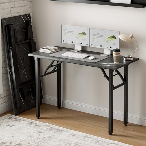 Frylr Small Folding Computer Desk – Portable 44.3 Inch Foldable Laptop Table, Collapsible and Compact for Easy and Fast Setup, Lightweight for Small Spaces, Home Craft and Study Use, Marble Greige - color: Marble Greige, size: 43.3 x 19.7 Inch, style: NO