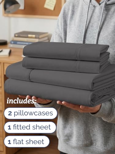 Twin XL 4 Piece Sheet Set - Comfy Breathable & Cooling - Ultra-Soft Hotel Luxury Bedding Set w/ 8-16 Inch Deep Pockets - 1 Flat & 1 Fitted Sheet & 2 Pillowcases - Wrinkle Free & Easy Care - Dark Grey - color: 06 - Dark Grey, size: Twin XL