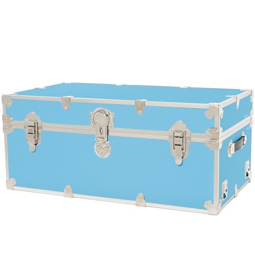 Rhino Trunk & Case Classic Large Trunk - 32"x18"x14", 1500+ lbs Capacity - Many Colors, Soft-Close Lid. Strong, USA Made Summer Camp Footlocker and Secure College Dorm Storage Chest - color: Sky Blue, size: 32" Without Wheels