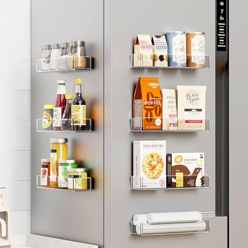 2 Pack Acrylic Spice Racks for Refrigerator and Oven, Magnetic Fridge Organizers and Storage, Clear