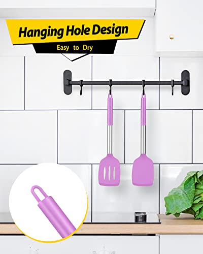 Pack of 2 Silicone Solid Turner, Non Stick Slotted Kitchen Spatulas, High Heat Resistant BPA Free Cooking Utensils, Ideal Cookware for Fish, Eggs, Pancakes(Purple) - color: Purple