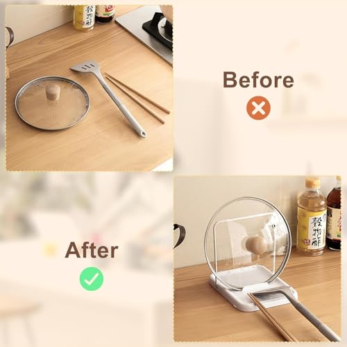 Pot Lid Holder, Lid and Spoon Rest Holder for Kitchen Counter, Foldable Pan Lid Organizer Stand with Nonslip Pads Multifunctional Utensils