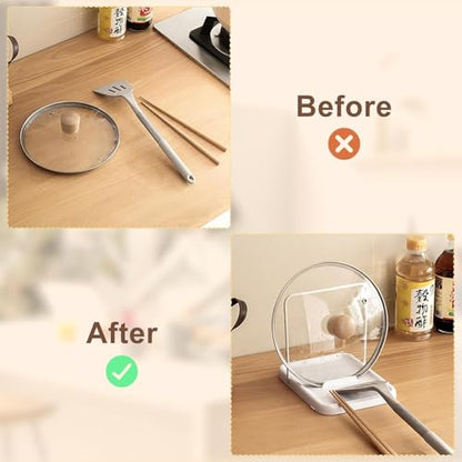 Pot Lid Holder, Lid and Spoon Rest Holder for Kitchen Counter, Foldable Pan Lid Organizer Stand with Nonslip Pads Multifunctional Utensils