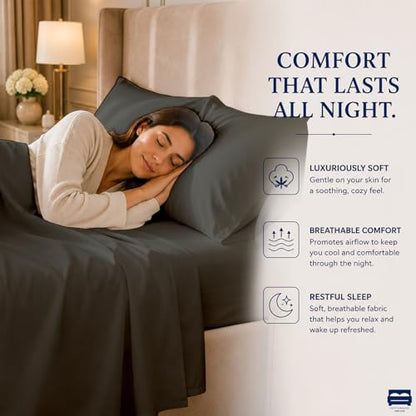 Cottingon 4 Piece Twin Sheets, 100% Extra Long Staple Premium Egyptian Cotton, Soft Camper Bed Sheet Set, Fits Upto 16" Deep RV Bunk Mattress 39"X75", Dark Grey - color: Dark Grey Solid, size: Twin