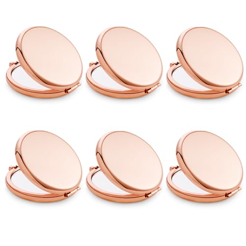 Compact Mirror, Pocket Travel Makeup Mirror for Purse, Metal Round Shell, 2-Sided 1X/2X Magnifying, Portable, Folding, Handheld, Rose Gold, 6 Pack - color: Rose Gold