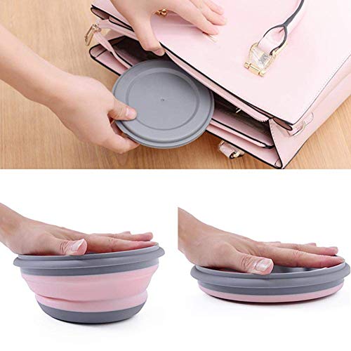 3 PCs Food Grade Silicone Collapsible Bowl Lunch Box - Expandable Food Storage Containers Set -Silicone Salad Bowl with Lid Portable (Pink) - color: Pink