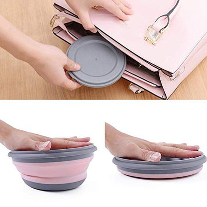 3 PCs Food Grade Silicone Collapsible Bowl Lunch Box - Expandable Food Storage Containers Set -Silicone Salad Bowl with Lid Portable (Pink) - color: Pink